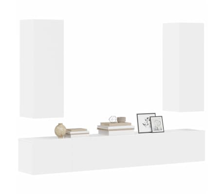 vidaXL TV spintelių komplektas, 5 dalių, baltas, mediena, blizgus