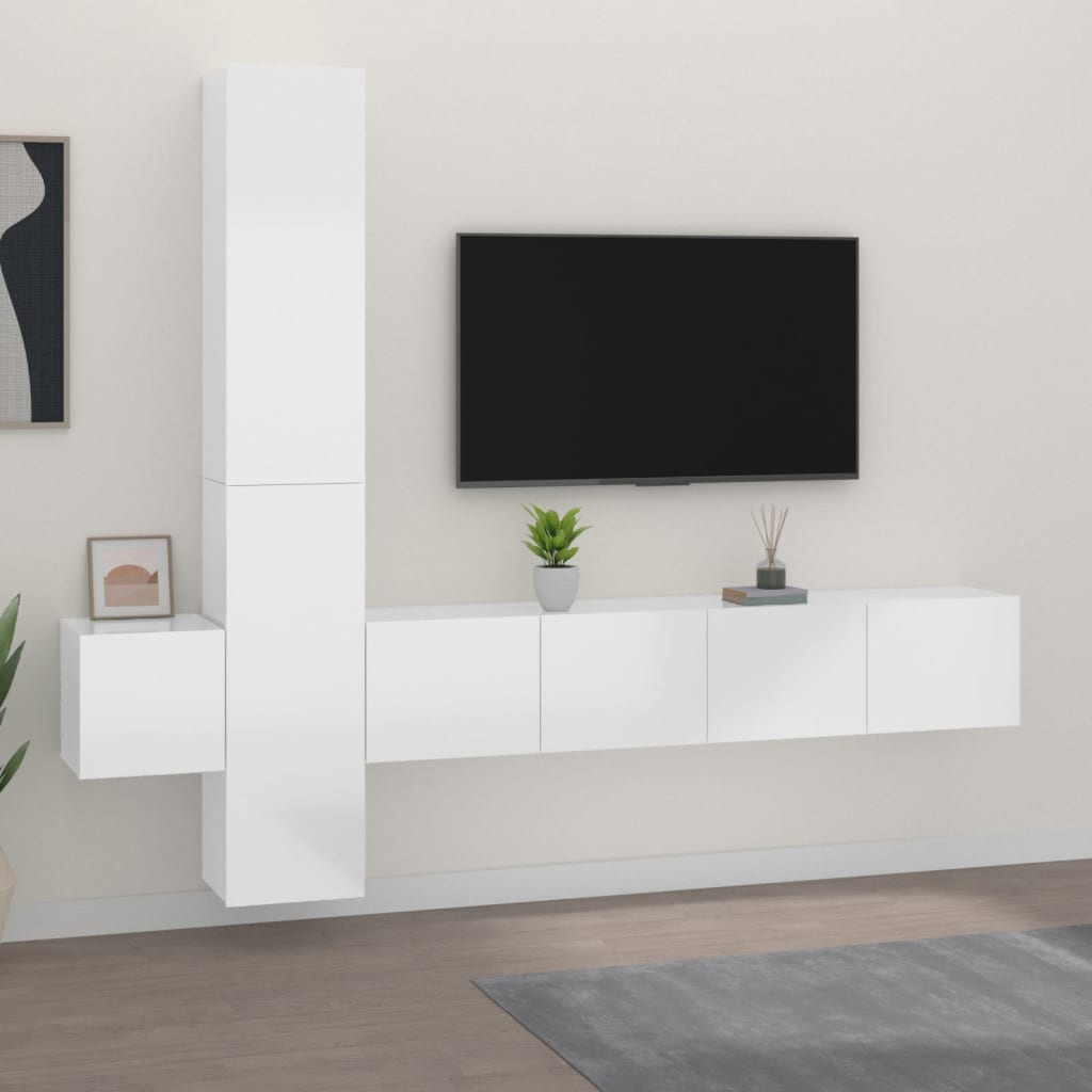 5dílný set TV skříněk bílý s vysokým leskem kompozitní dřevo