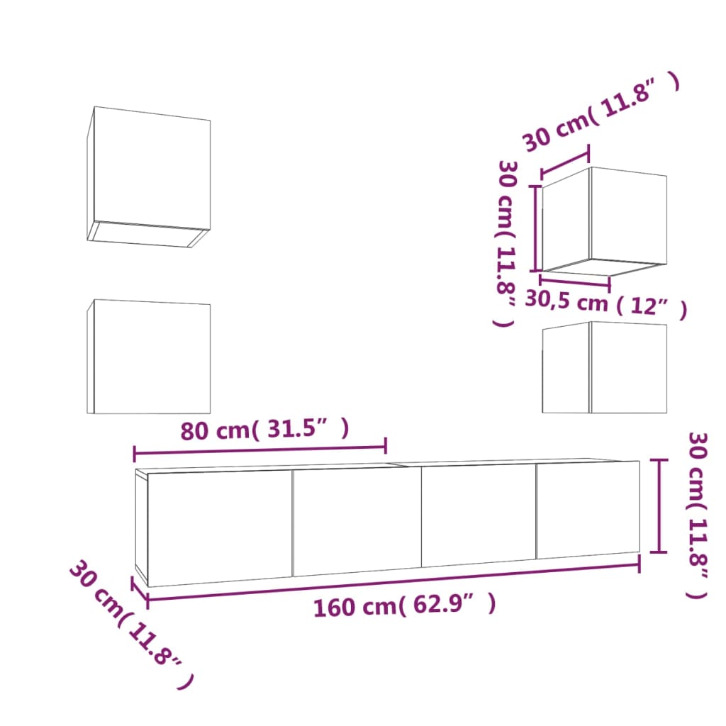 Zestaw szafek TV, 6szt., czarny, drewnopochodny, 80x30x30cm / 30,5x30x60cm