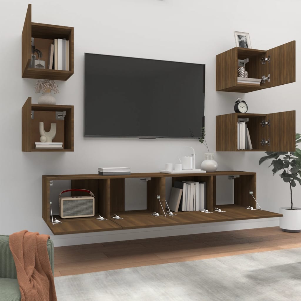vidaXL 6-delige Tv-meubelset bewerkt hout bruin eikenkleur afbeelding