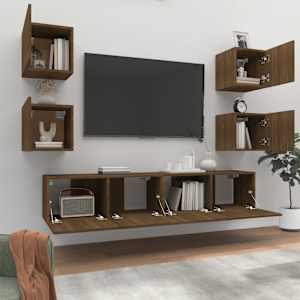 vidaXL TV spintelių komplektas, 6 dalių, rudas ąžuolo, mediena