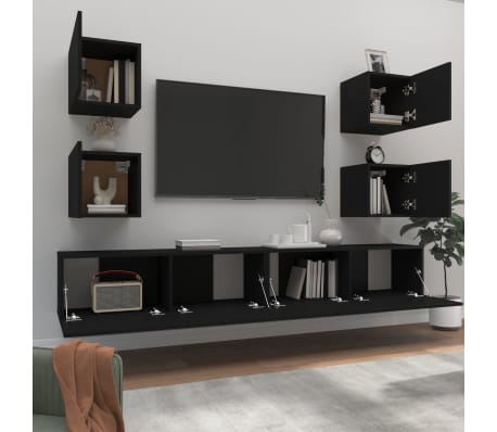vidaXL Set dulap TV, 6 piese, negru, lemn prelucrat