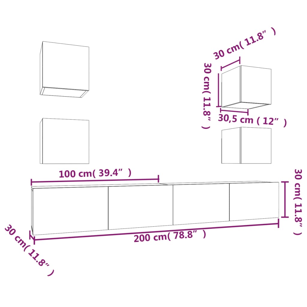 Set dulapuri TV, 6 piese, gri beton, lemn prelucrat