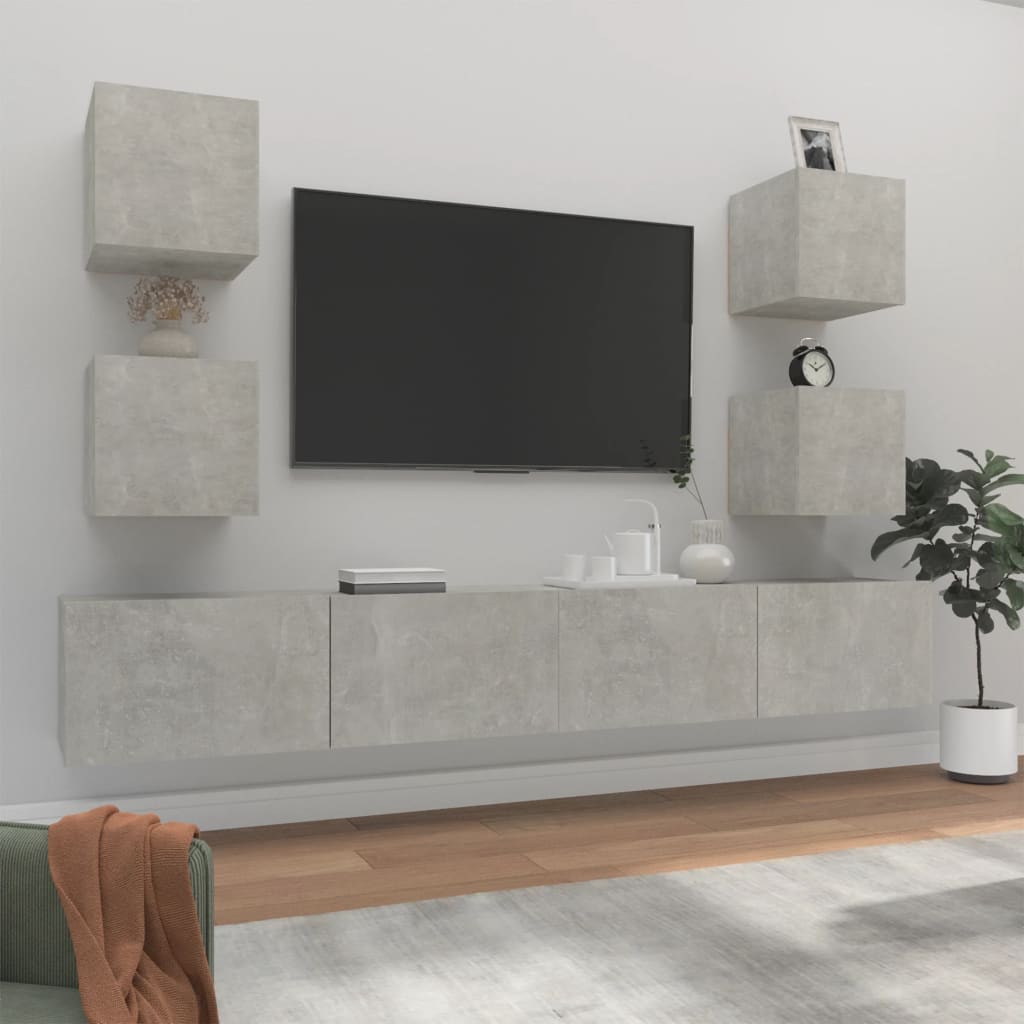 vidaXL Set dulapuri TV, 6 piese, gri beton, lemn prelucrat