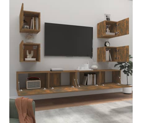 vidaXL TV spintelių komplektas, 6 dalių, dūminio ąžuolo, mediena