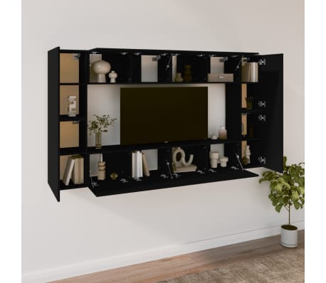 vidaXL 8-dijelni set TV ormarića crni od konstruiranog drva