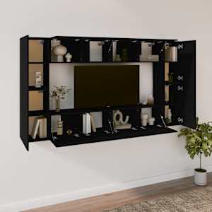 vidaXL 8-dijelni set TV ormarića crni od konstruiranog drva