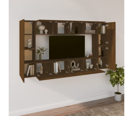 vidaXL Set dulap TV, 8 piese, stejar maro, lemn prelucrat