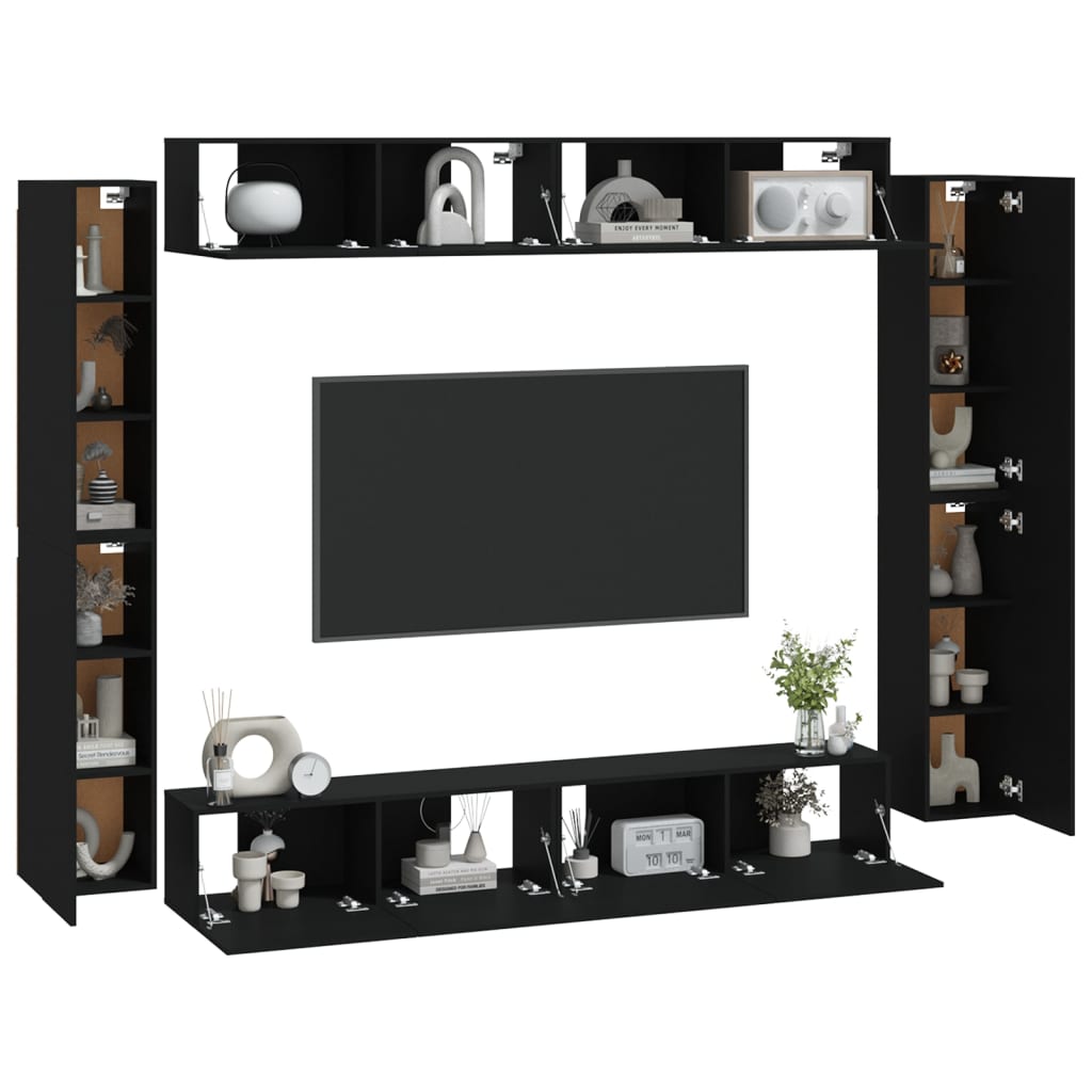 vidaXL 8 Piece TV Cabinet Set Black Engineered Wood