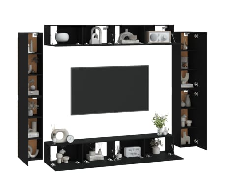 vidaXL 8 Piece TV Cabinet Set Black Engineered Wood