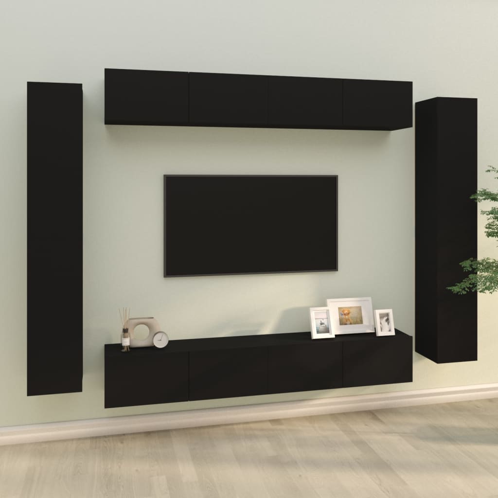 vidaXL Set dulap TV, 8 piese, negru, lemn prelucrat