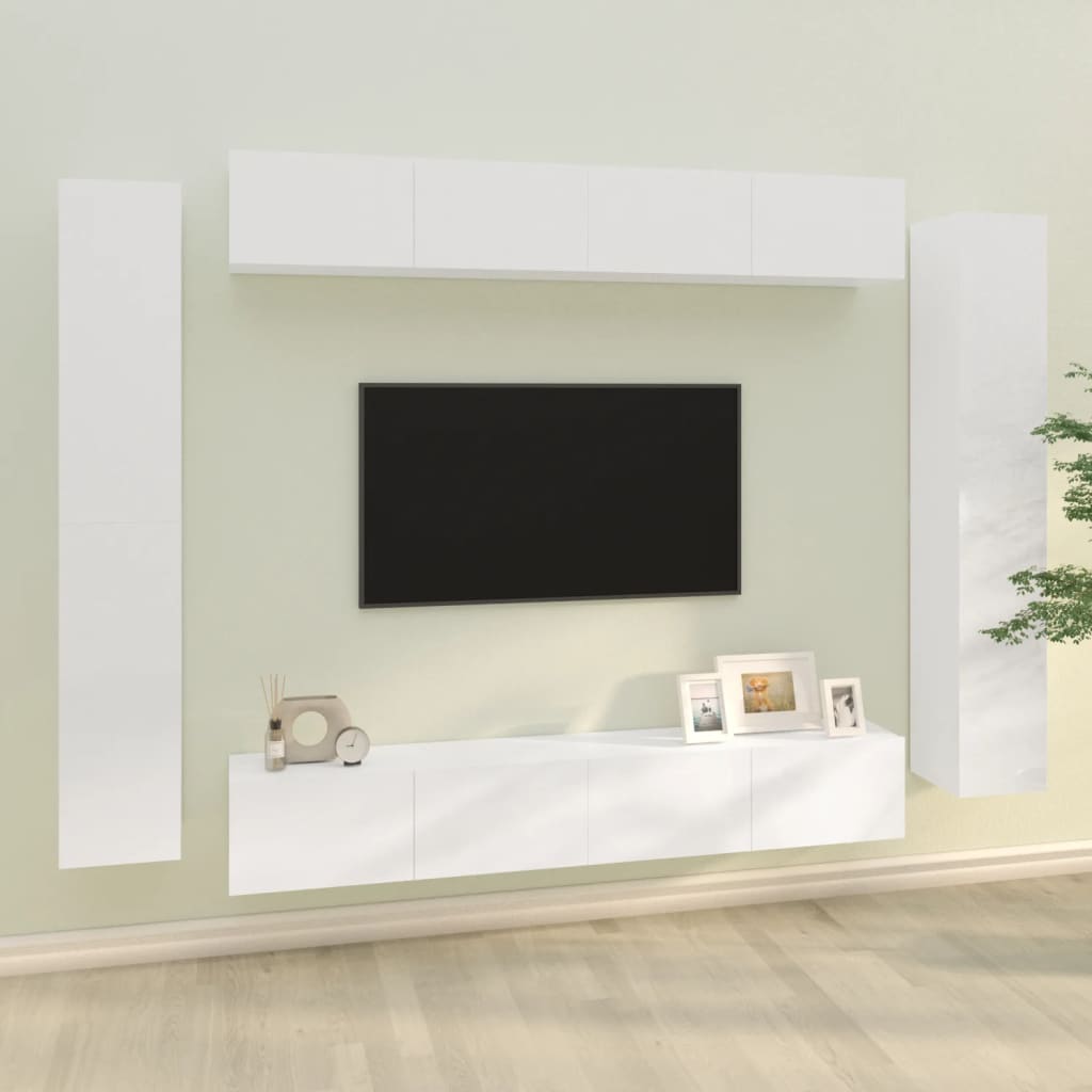 vidaXL Ensemble de meubles TV 8 pcs Blanc brillant Bois d'ingénierie