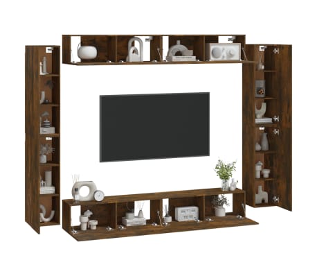 vidaXL Set dulap TV, 8 piese, stejar fumuriu, lemn prelucrat