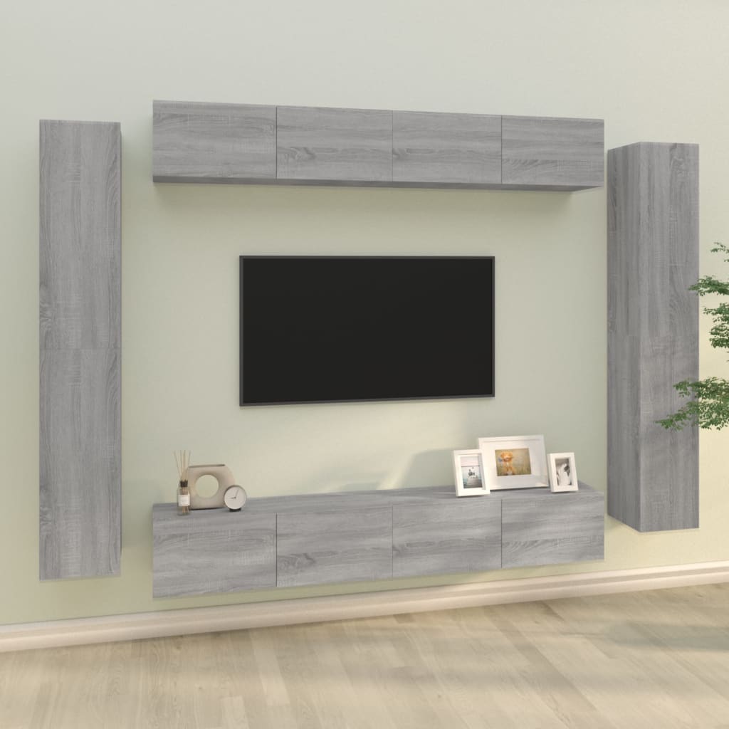 vidaXL 8-tlg. TV-Schrank-Set Grau Sonoma Holzwerkstoff