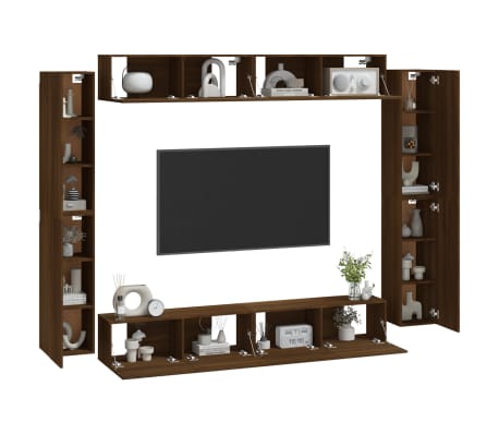 vidaXL TV spintelių komplektas, 8 dalių, rudas ąžuolo, mediena