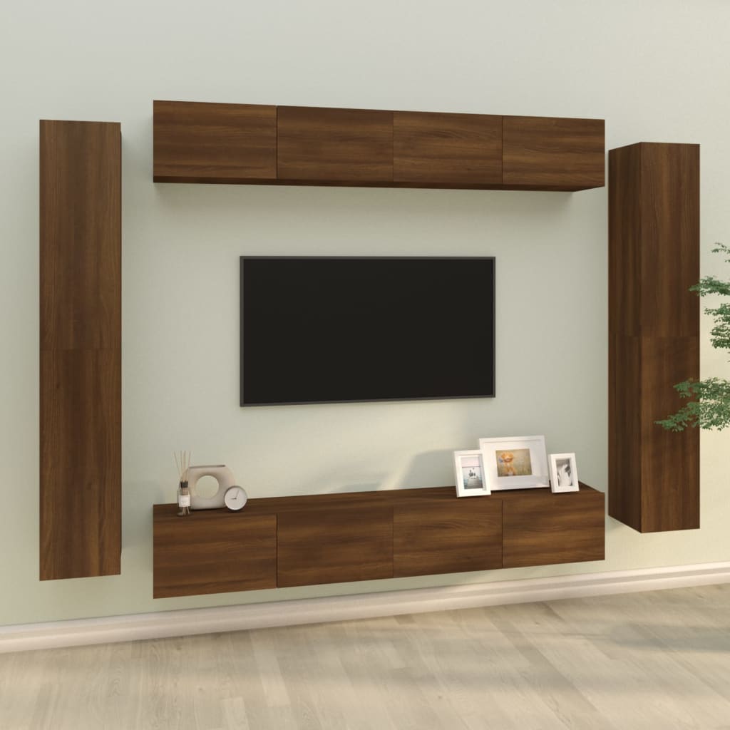 8dílný set TV skříněk hnědý dub kompozitní dřevo