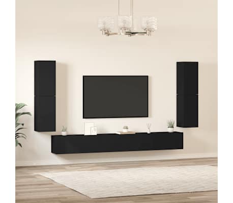 vidaXLطقم خزانة تلفاز 7ق خشب صناعي أسود