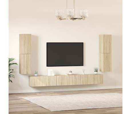 vidaXL Conjunto m&oacute;veis de TV 7 pcs madeira processada carvalho sonoma