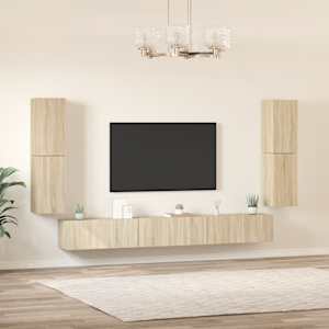 vidaXL Conjunto m&oacute;veis de TV 7 pcs madeira processada carvalho sonoma