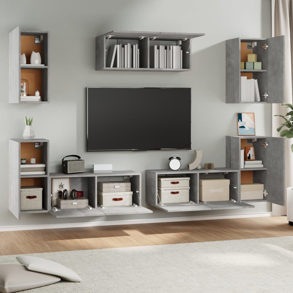 vidaXL 7-delige Tv-meubelset bewerkt hout betongrijs