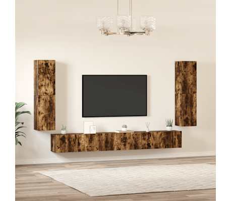 vidaXL 7-delige Tv-meubelset bewerkt hout gerookt eikenkleurig