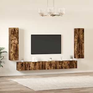 vidaXL 7-delige Tv-meubelset bewerkt hout gerookt eikenkleurig