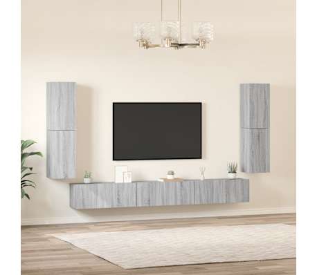 vidaXL TV spintelių komplektas, 7 dalių, pilkas ąžuolo, mediena