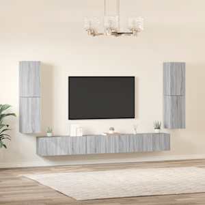 vidaXL TV spintelių komplektas, 7 dalių, pilkas ąžuolo, mediena
