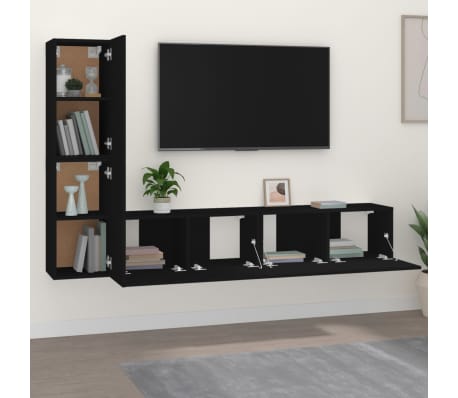 vidaXL 4 Piece TV Cabinet Set Black Engineered Wood