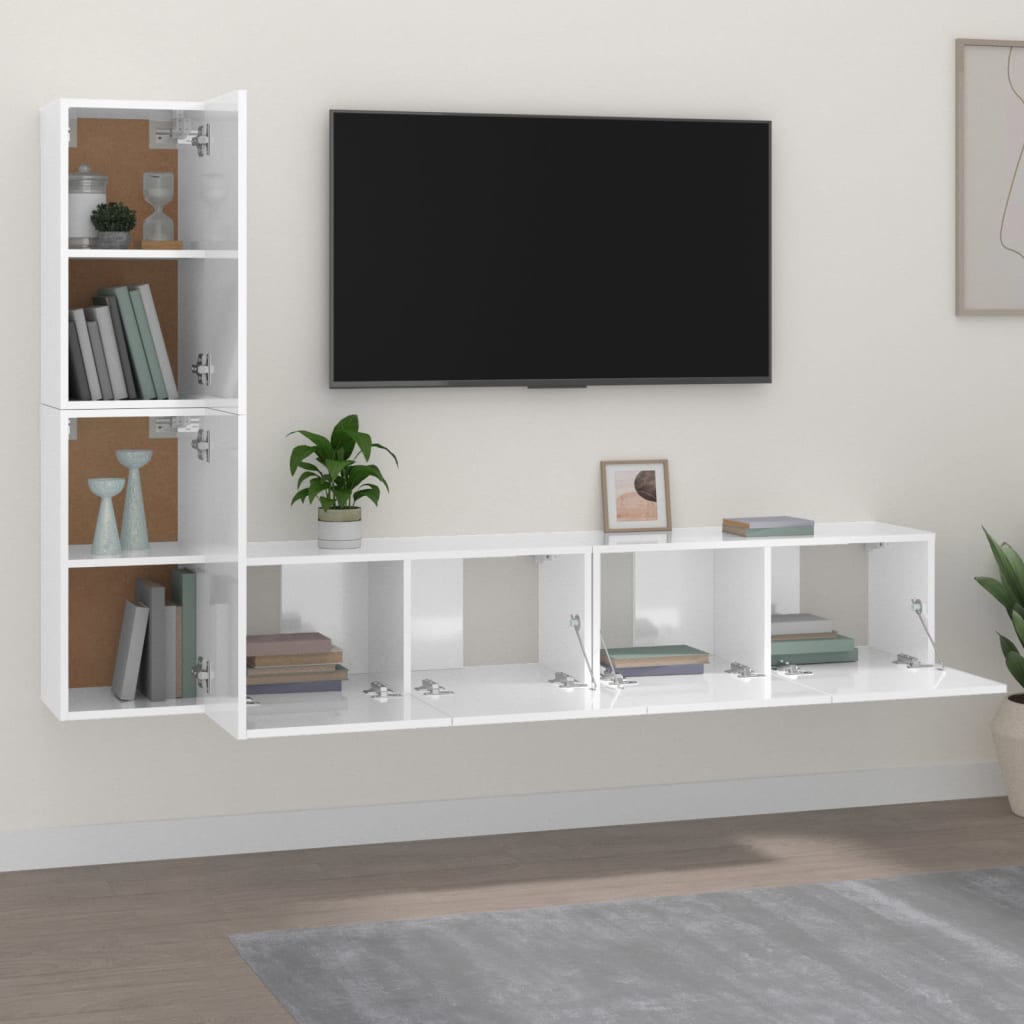 vidaXL Ensemble de meubles TV 4 pcs Blanc brillant Bois d'ingénierie