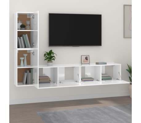 vidaXL Ensemble de meubles TV 4 pcs Blanc brillant Bois d'ingénierie