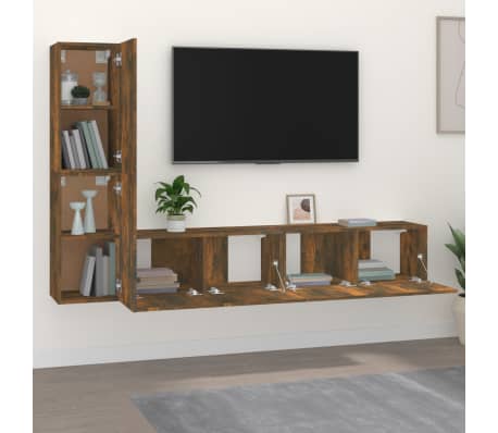 vidaXL Komplet TV omaric 4-delni dimljen hrast inženirski les