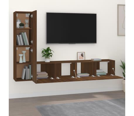 vidaXL TV spintelių komplektas, 4 dalių, rudas ąžuolo, mediena