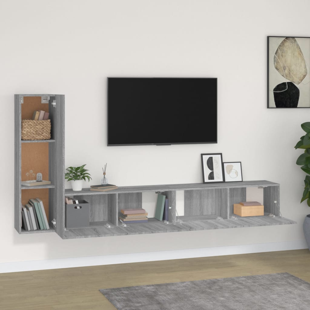 vidaXL 3-delige Tv-meubelset bewerkt hout grijs sonoma eikenkleurig afbeelding