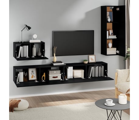 vidaXL Set dulap TV, 4 piese, negru, lemn prelucrat