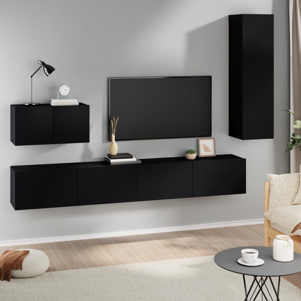 vidaXL 4-tlg. TV-Schrank-Set Schwarz Holzwerkstoff