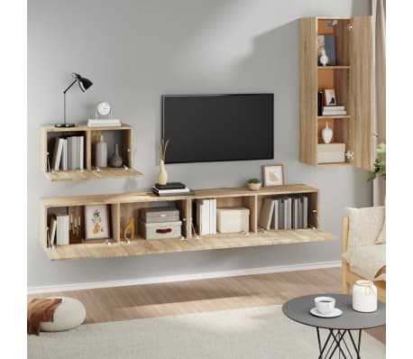 vidaXL Televizoriaus spintelių komplektas, 4 dalių, ąžuolo, mediena