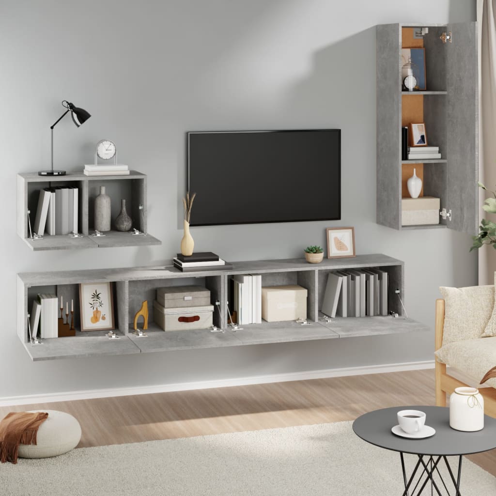 vidaXL 4-delige Tv-meubelset bewerkt hout betongrijs afbeelding