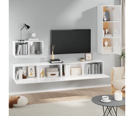 vidaXL Σετ Επίπλων Τηλεόρασης 4 Τεμαχίων Γυαλ. Λευκό Επεξ. Ξύλο