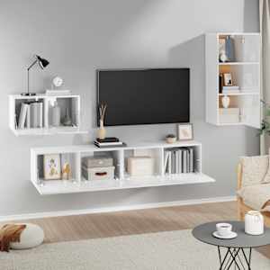 vidaXL Set dulap TV, 4 piese, alb extralucios, lemn prelucrat