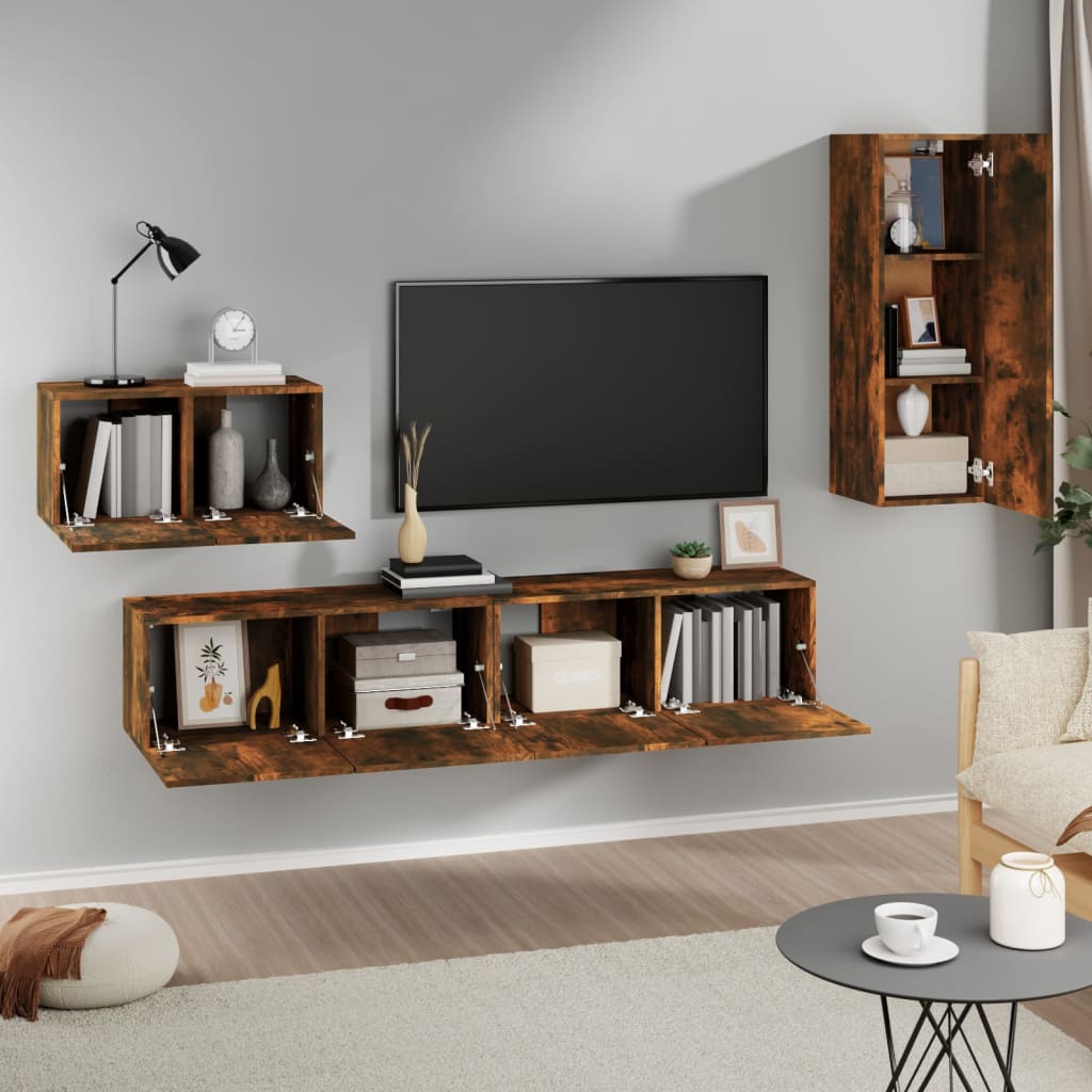 Thumbnail - vidaXL 4-tlg. TV-Schrank-Set Räuchereiche Holzwerkstoff