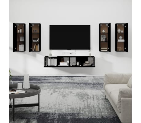 vidaXL 6-tlg. TV-Schrank-Set Schwarz Holzwerkstoff