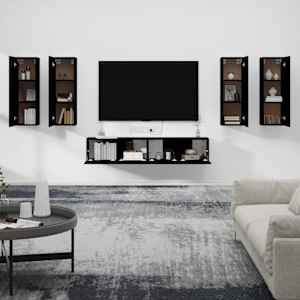 vidaXL 6-tlg. TV-Schrank-Set Schwarz Holzwerkstoff