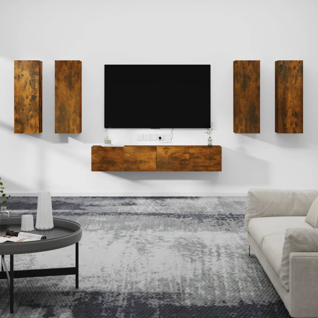 6dílný set TV skříněk kouřový dub kompozitní dřevo