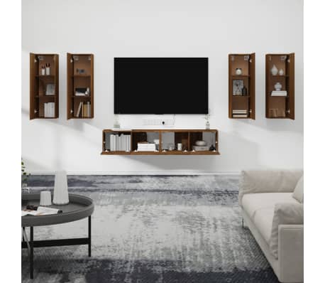 vidaXL TV Cabinet Set Set of 6 Brown Oak Engineered Wood Large