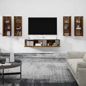vidaXL TV Cabinet Set Set of 6 Brown Oak Engineered Wood Large