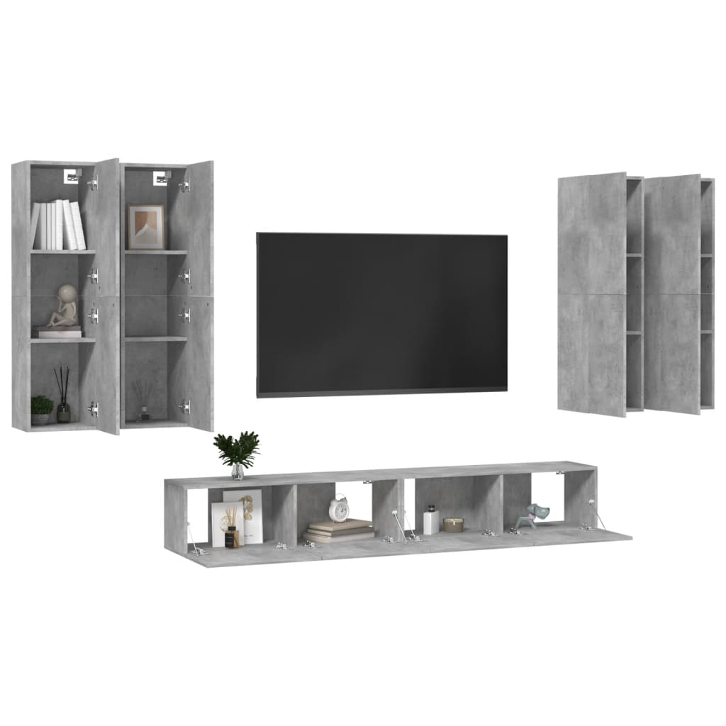 vidaXL 6 Piece TV Cabinet Set Concrete Grey Engineered Wood