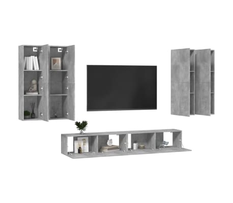 vidaXL 6 Piece TV Cabinet Set Concrete Grey Engineered Wood