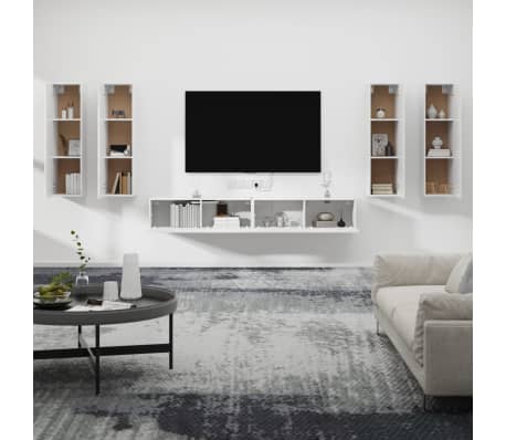 vidaXL 6 Piece TV Cabinet Set High Gloss White Engineered Wood
