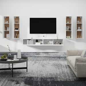 vidaXL 6 Piece TV Cabinet Set High Gloss White Engineered Wood